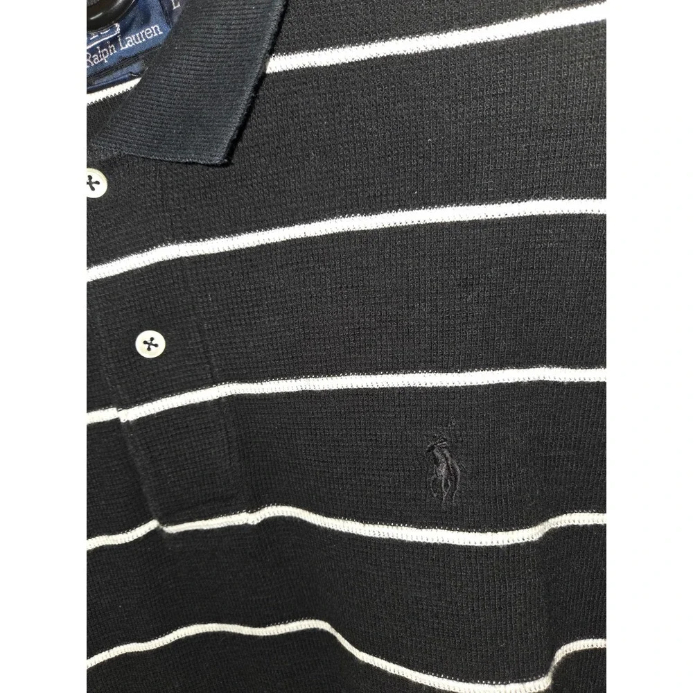 polo ralph lauren 1/4 button black pony cotton knit pullover short sleeve large‎